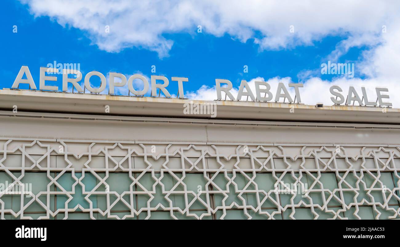 Rabat Sale Airport Sign on building, Morocco Stock Photo