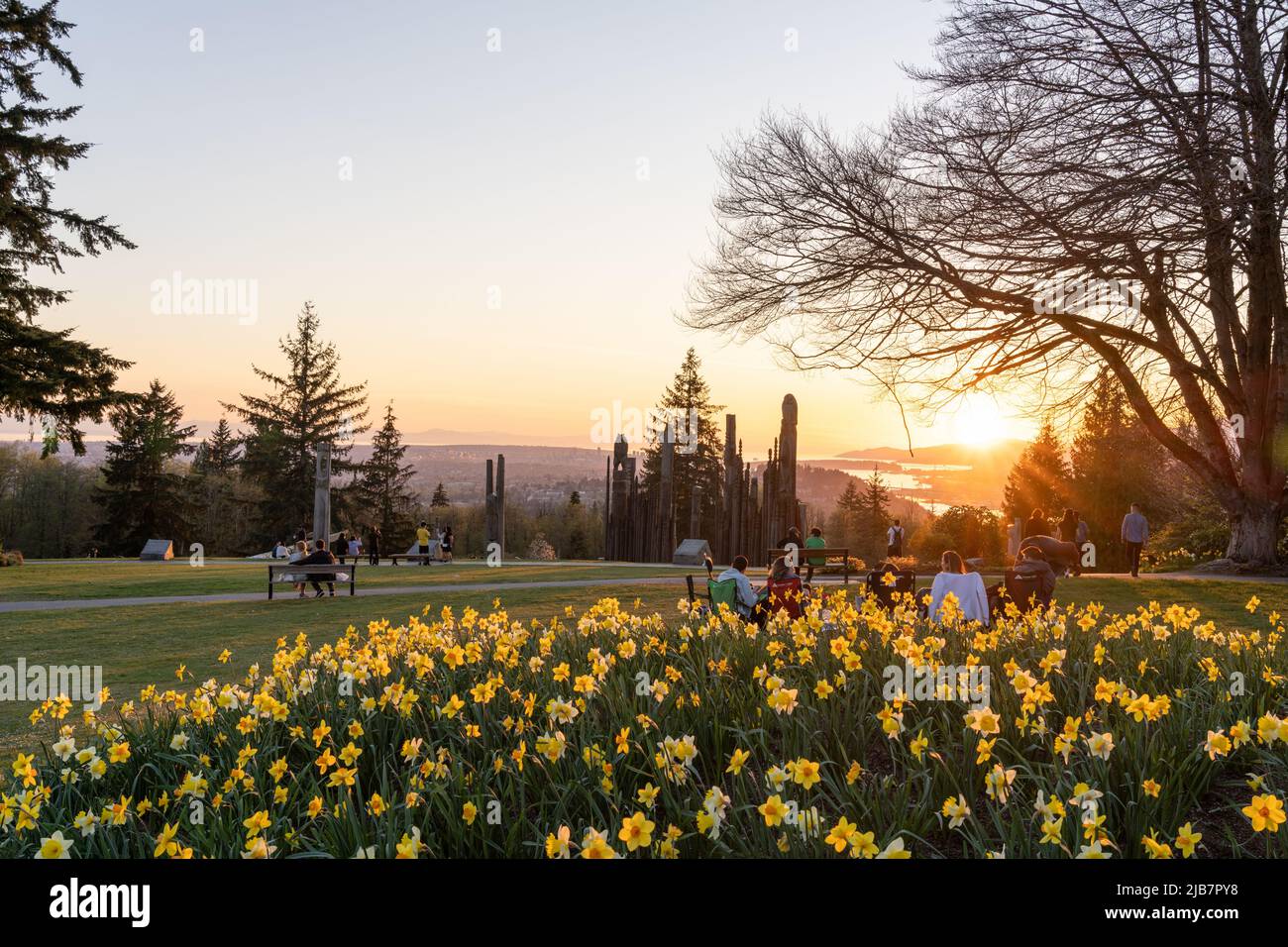 Burnaby, BC, Canada - April 18 2021 : Kushiro park in sunset time. Stock Photo