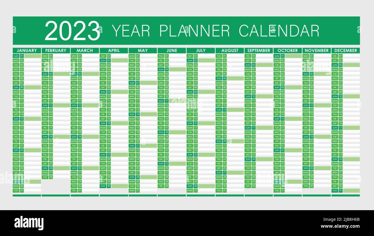 2023 Year Planner - Wall Planner Calendar green Color- Full Editable - Vector Stock Vector