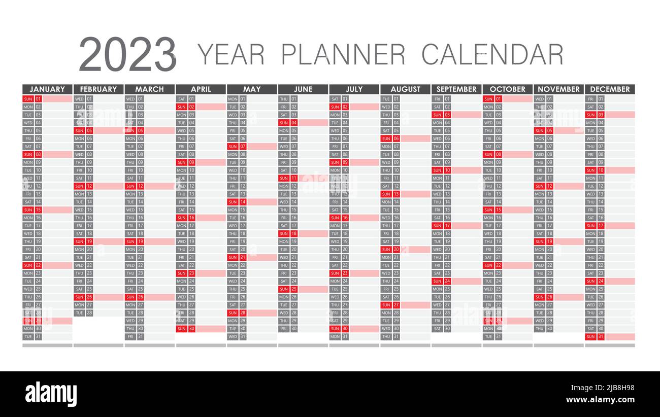 2023 Year Planner - Wall Planner Calendar Red and grey Color- Full Editable - Vector Stock Vector