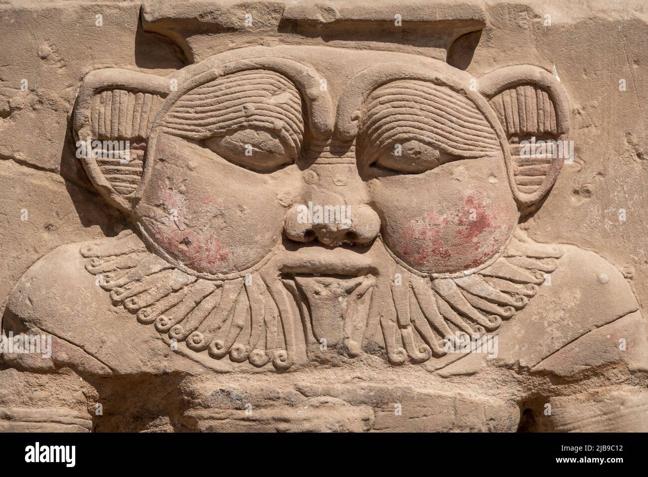 Statue of god Bes In the outer courtyard at Denderah Temple, near Qena, Egypt Stock Photo