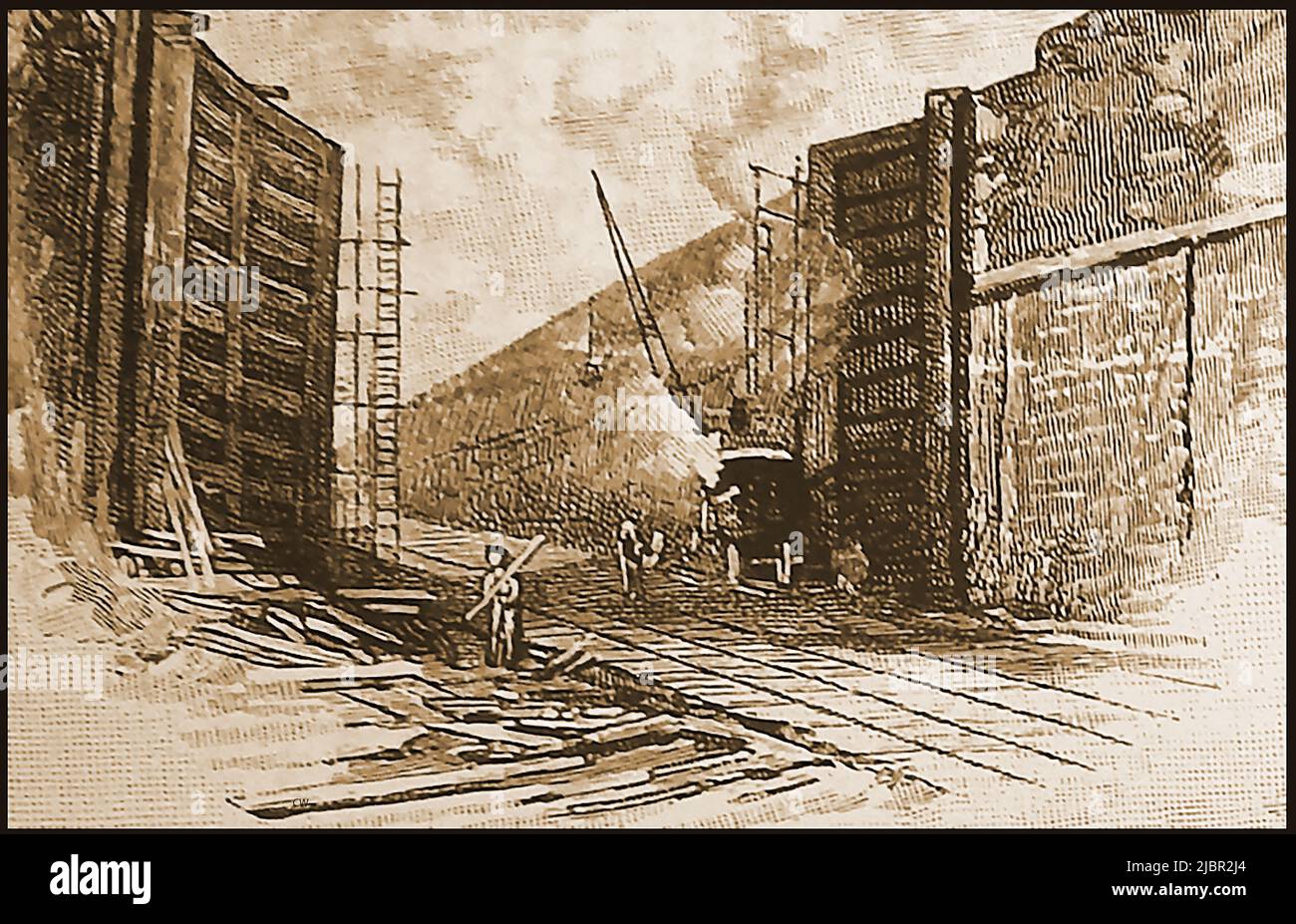 A late 19th century engraving of the Manchester Ship Canal, UK - Latchford Lock under construction. Stock Photo