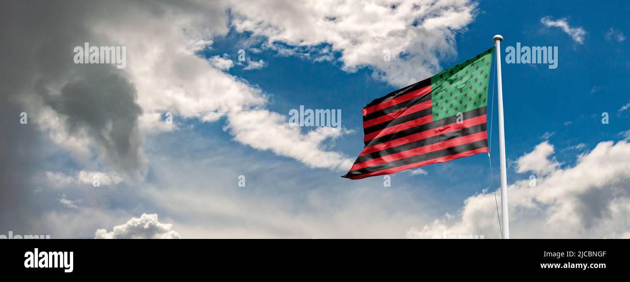 juneteenth Symbolic Behind the Pan-African Flag African American flag typically referred to as the RBG flag. Red representing the blood of African A Stock Photo