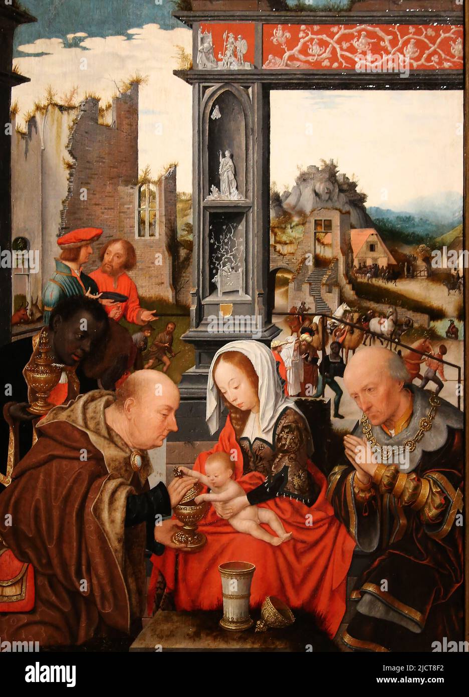 The Adoration of the Magi, by Jan Jansz Mostaert (c. 1474-1552). Haarlem, c. 1520-1525. Oil on panel. Rijksmuseum. Amsterdam. Netherlands. Stock Photo