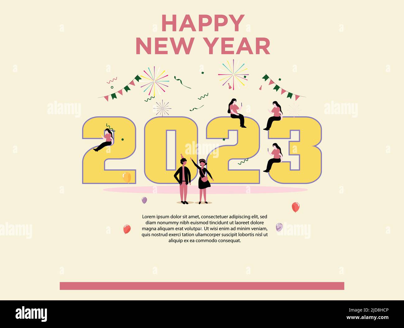 Happy New Year 2023 Banner Design, 2023 Text Stock Vector