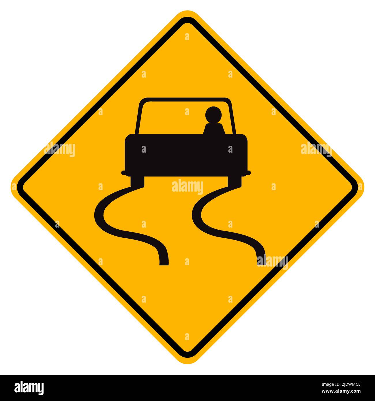 Warning signs Slippery road on white background Stock Vector