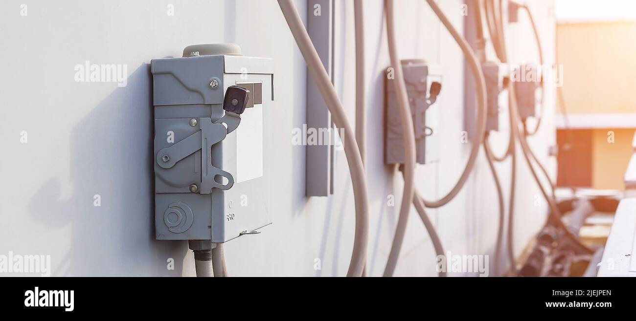 electrical safety switch box on isolate background.main electrical switching control. Stock Photo