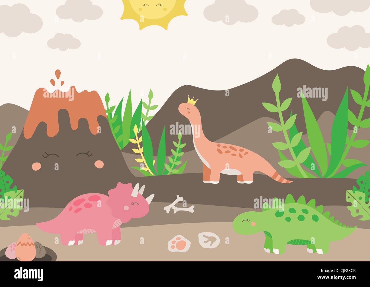 Dinosaur cute prehistory world vector illustration Stock Vector