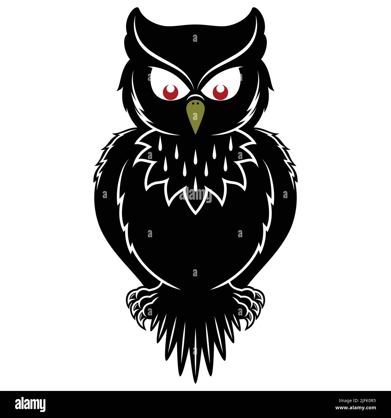 Vector design of black owl, black feathered nocturnal bird of prey Stock Vector