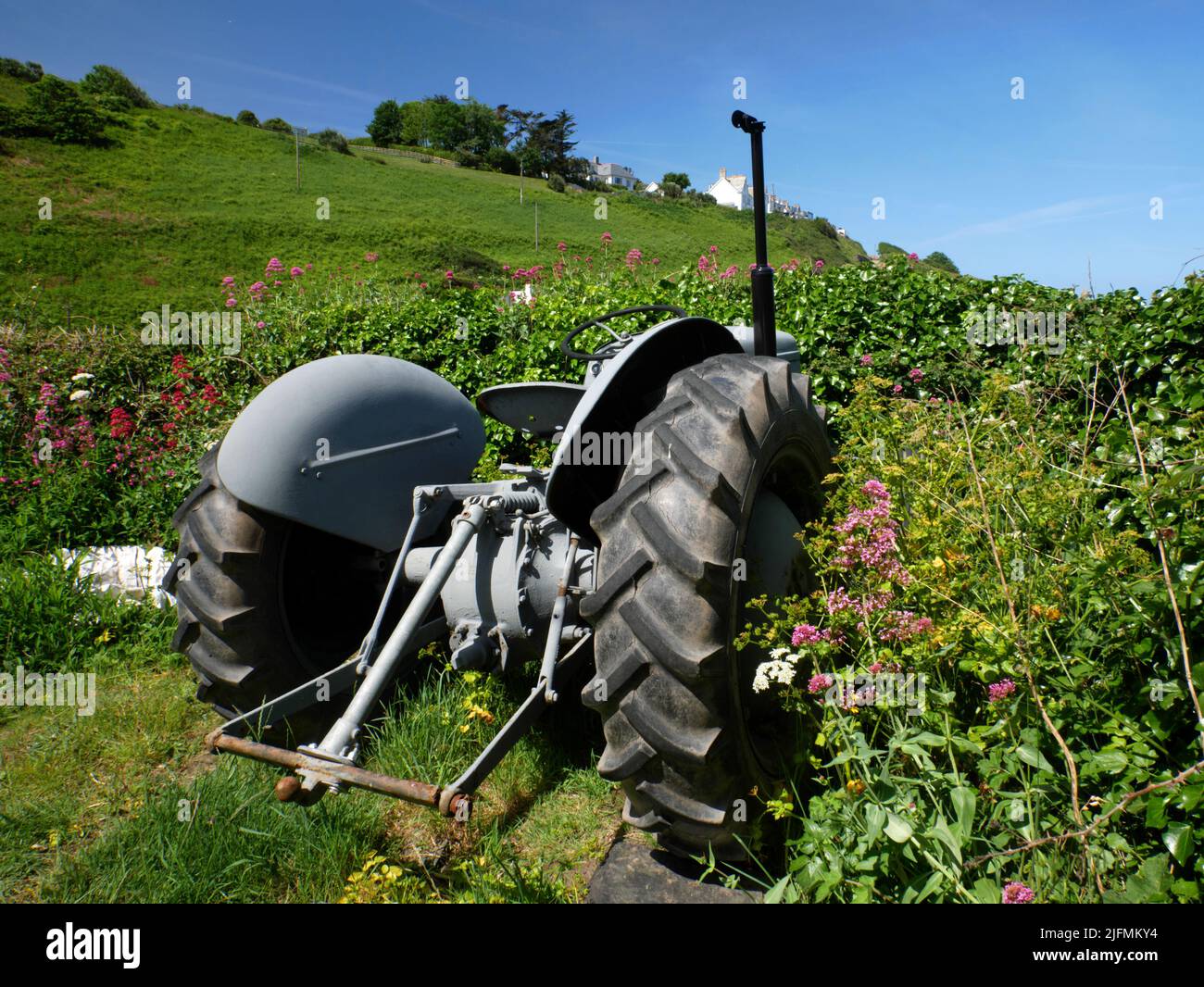 A little grey Fergie Ferguson TE20 tractor at Port Gaverne, Cornwall. Stock Photo