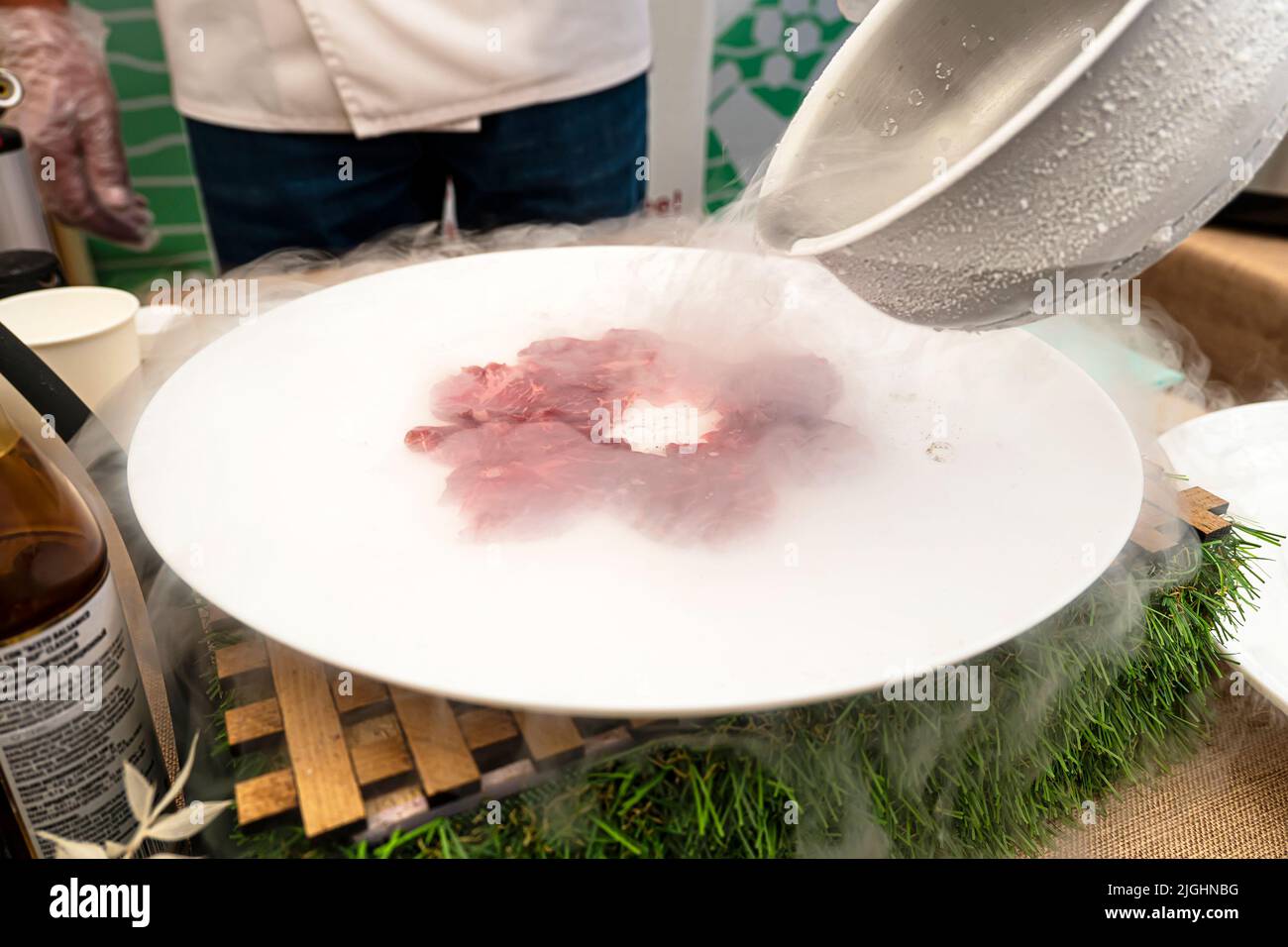 cooking of beef and in the supply of liquid nitrogen Stock Photo