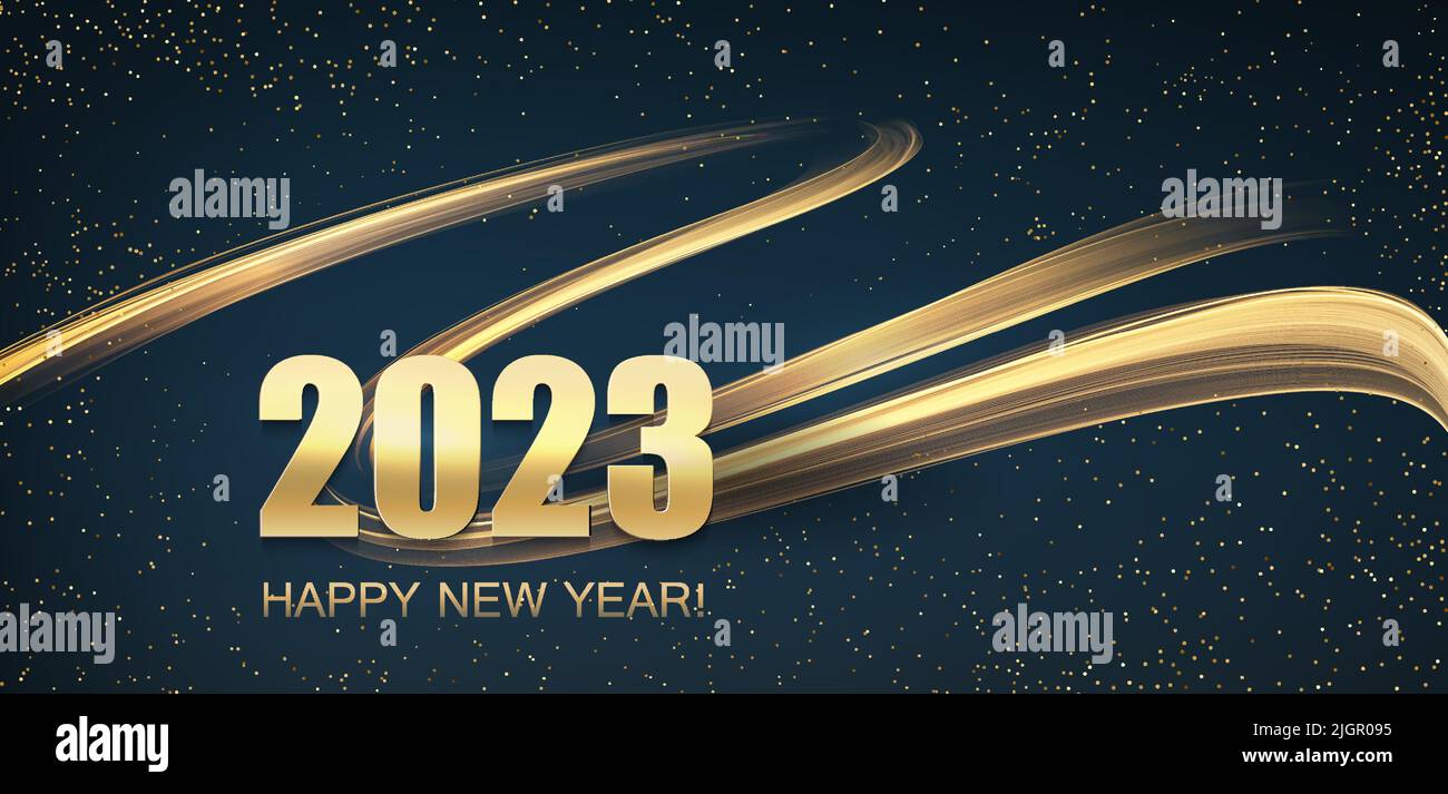 2023 New Year Abstract shiny color gold wave design element Stock Vector