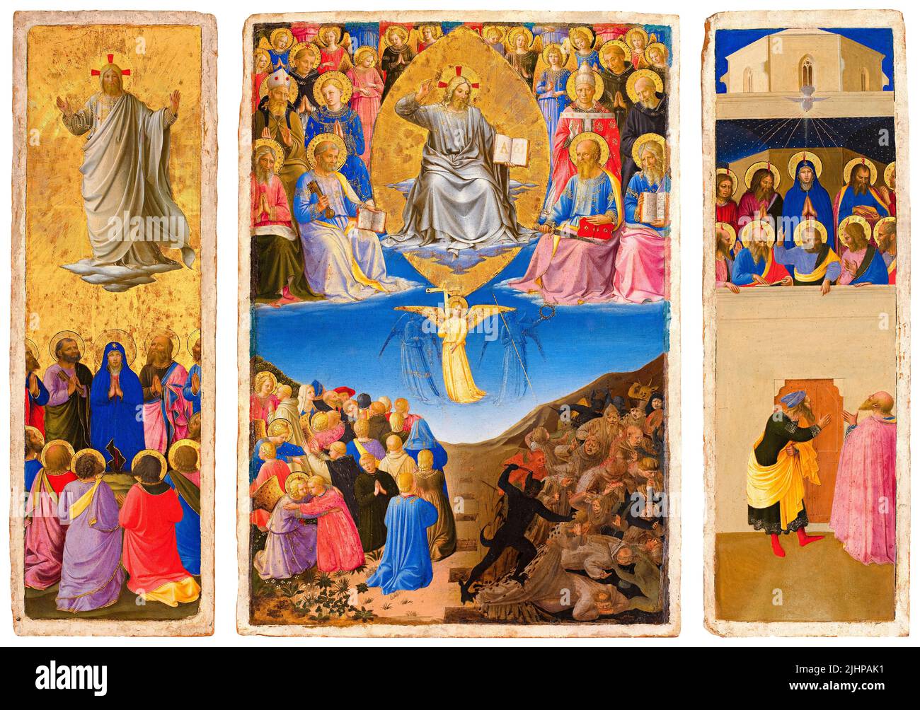 Triptych of the Last Judgment, Ascension and Pentecost, painting in tempera on panel by Fra Angelico, 1450-1455 Stock Photo