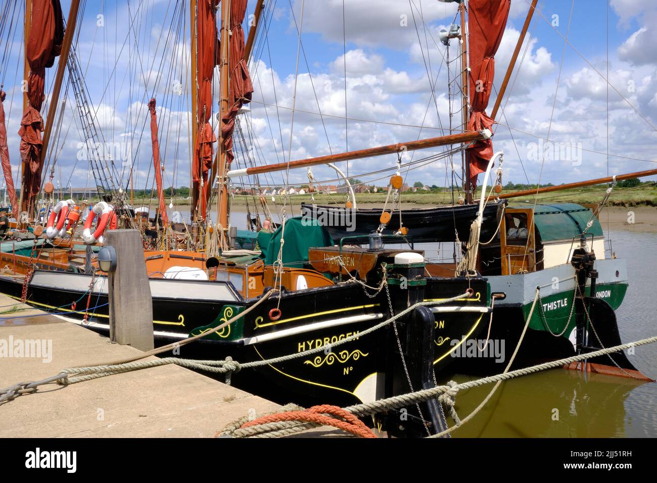 Views of Thames Barges moored at Hythe Quay Maldon Stock Photo