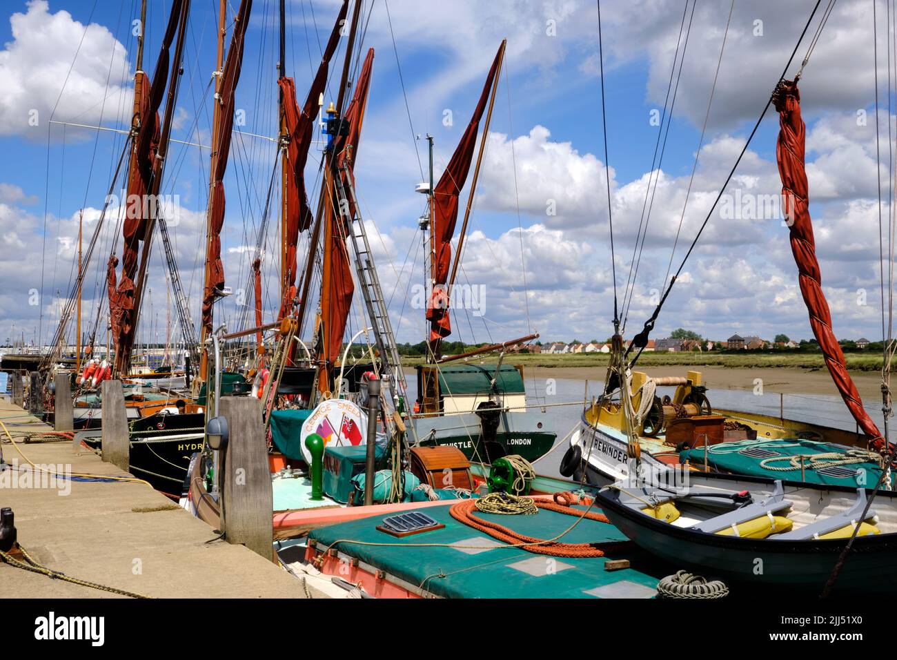 Views of Thames Barges moored at Hythe Quay Maldon Stock Photo