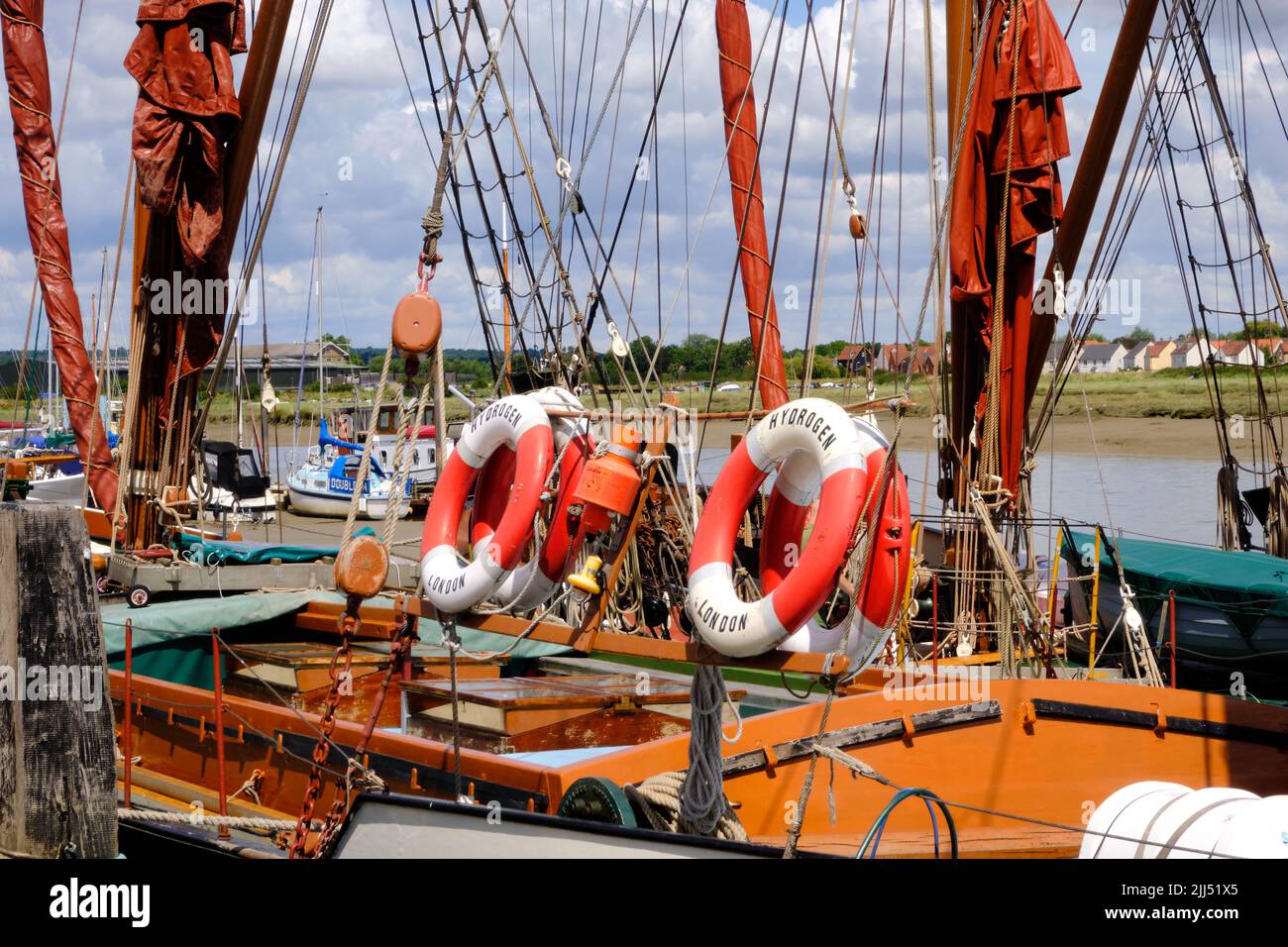 Views of Thames Barges moored at Hythe Quay Maldon Stock Photo