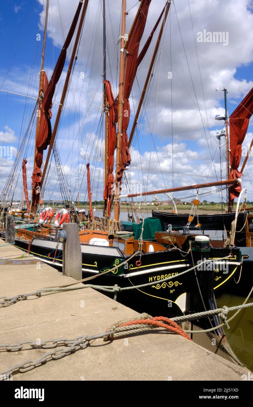 Views of Thames Barges moored at Hythe Quay Maldon Stock Photo