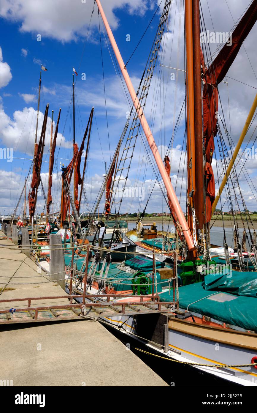 Views of Thames Barges moored at Hythe Quay Maldon Stock Photo