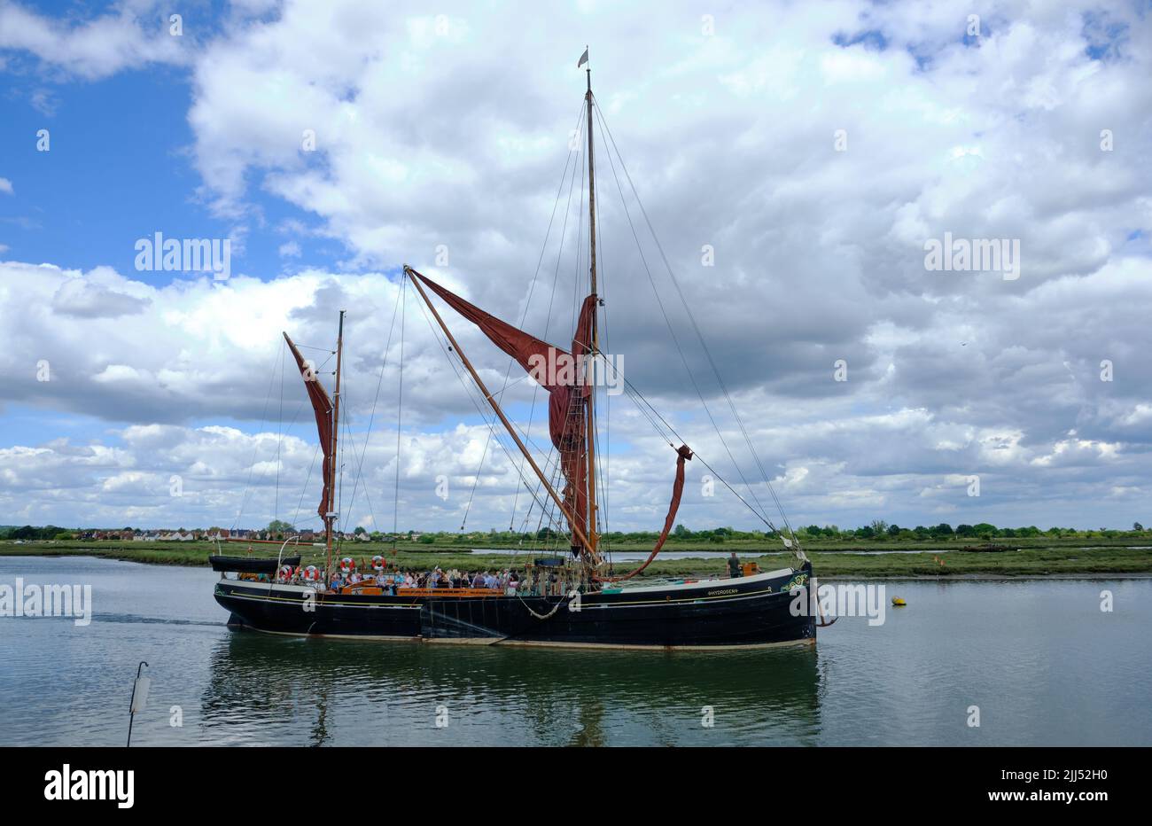 Thames Barge with Passengers Leaving Hythe Quay Maldon Essex Stock Photo