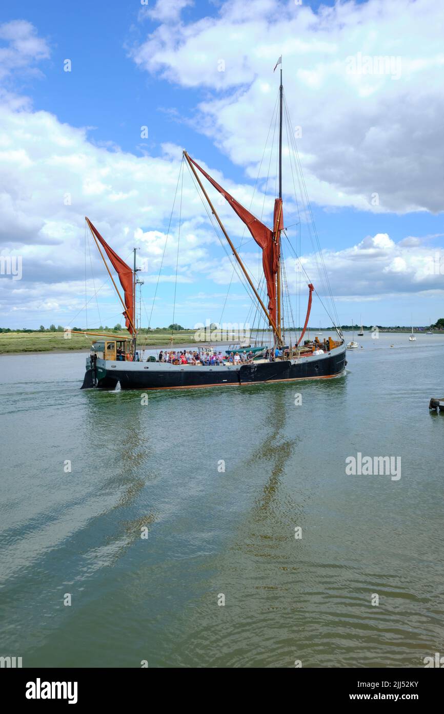 hames Barge Thistle Leaving Maldon portrait view Stock Photo