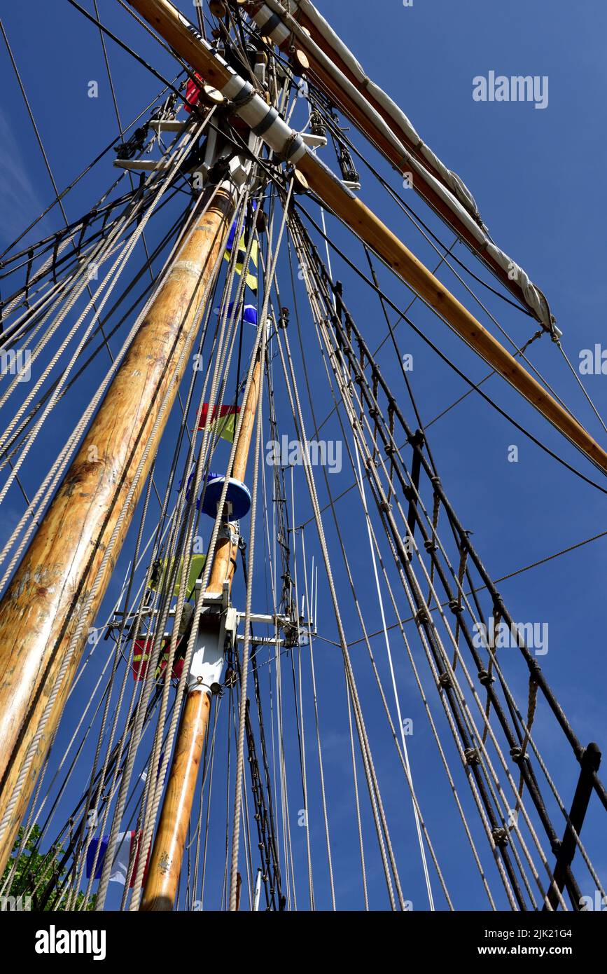 Mast and rigging on tall sailing ship Stock Photo