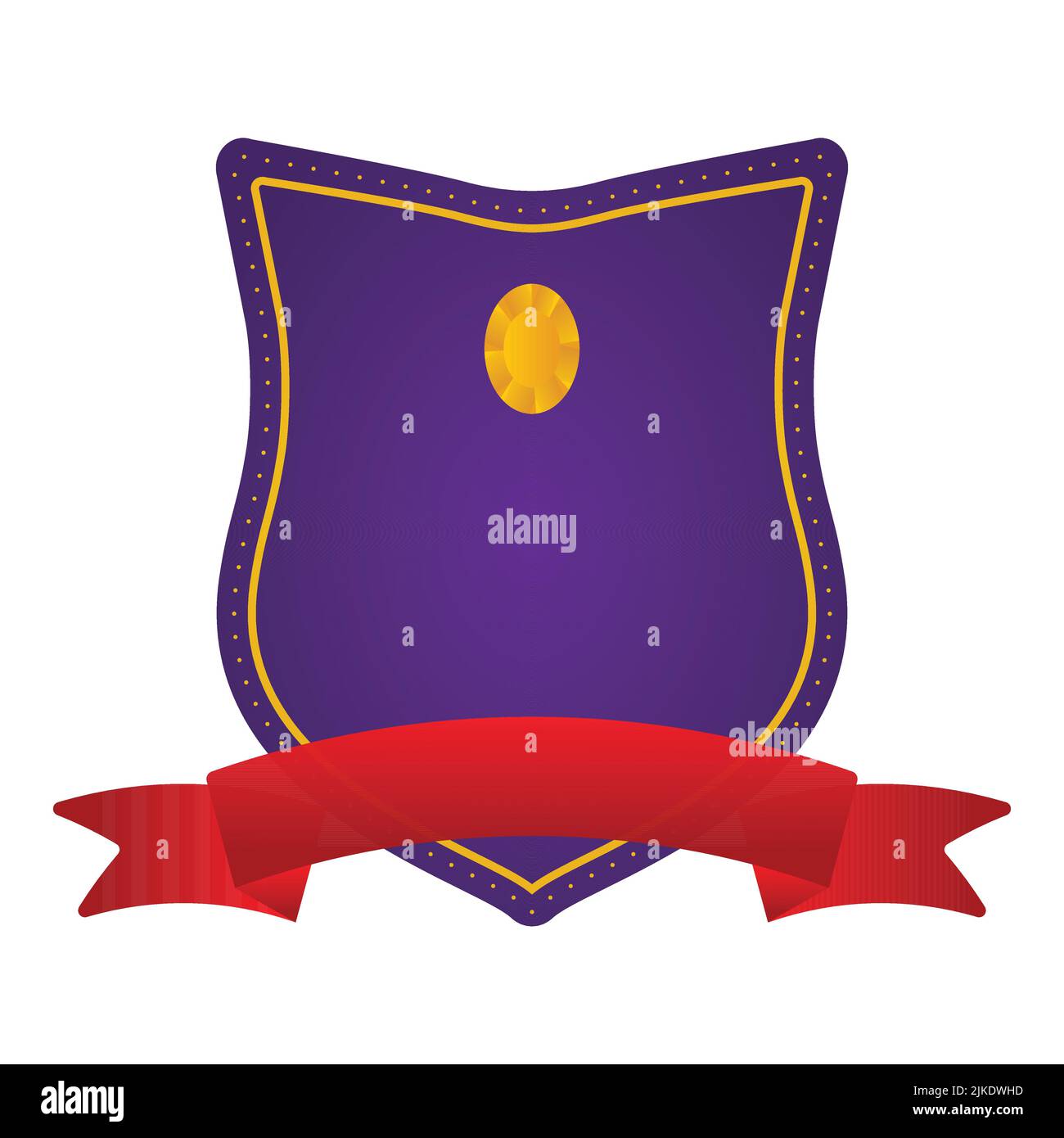 Purple Blank Diamond Shield Badge With Red Ribbon On White Background. Stock Vector