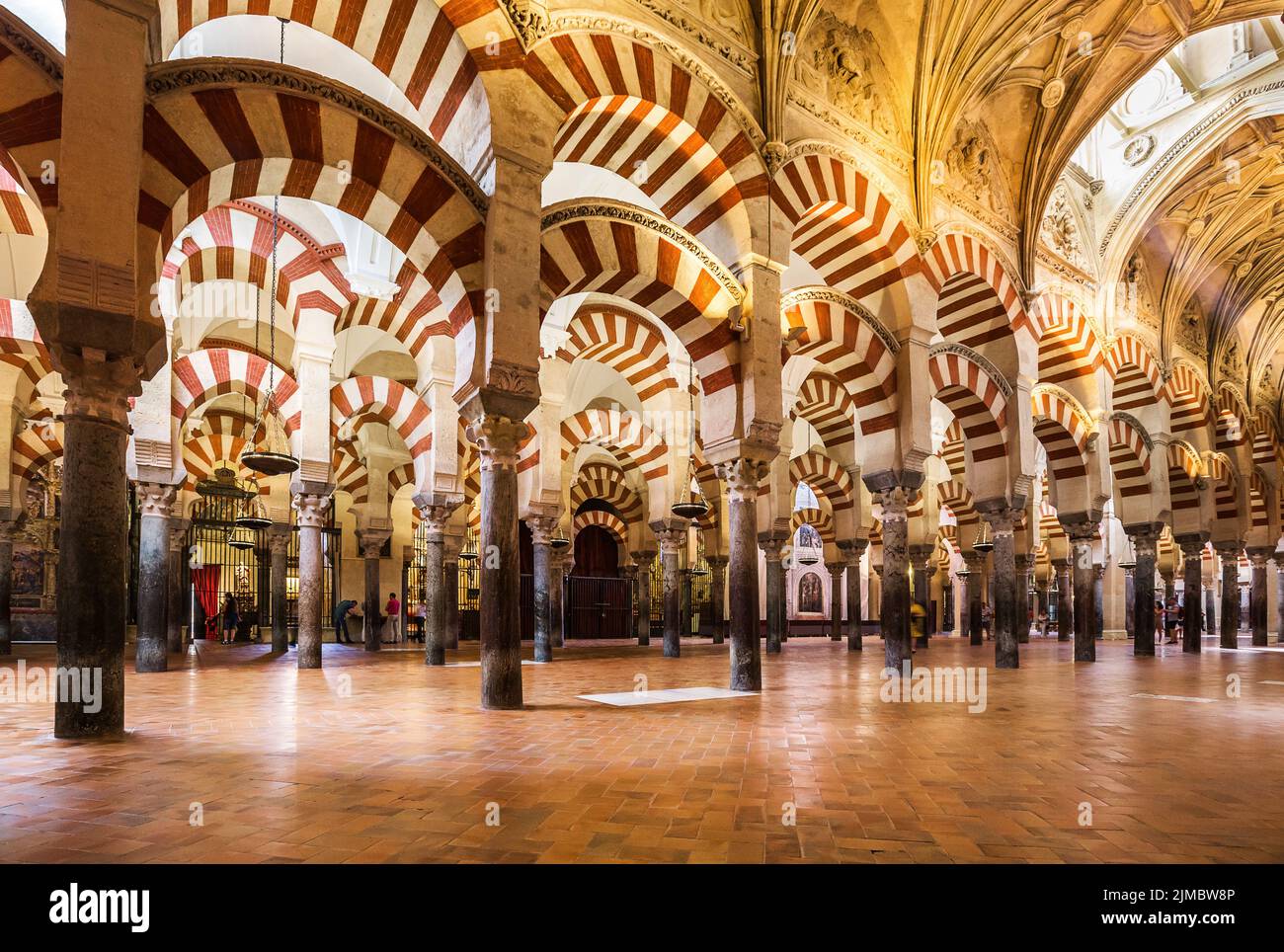 Hypostyle Hall in the Mosque-Cathedral of Cordoba. Stock Photo