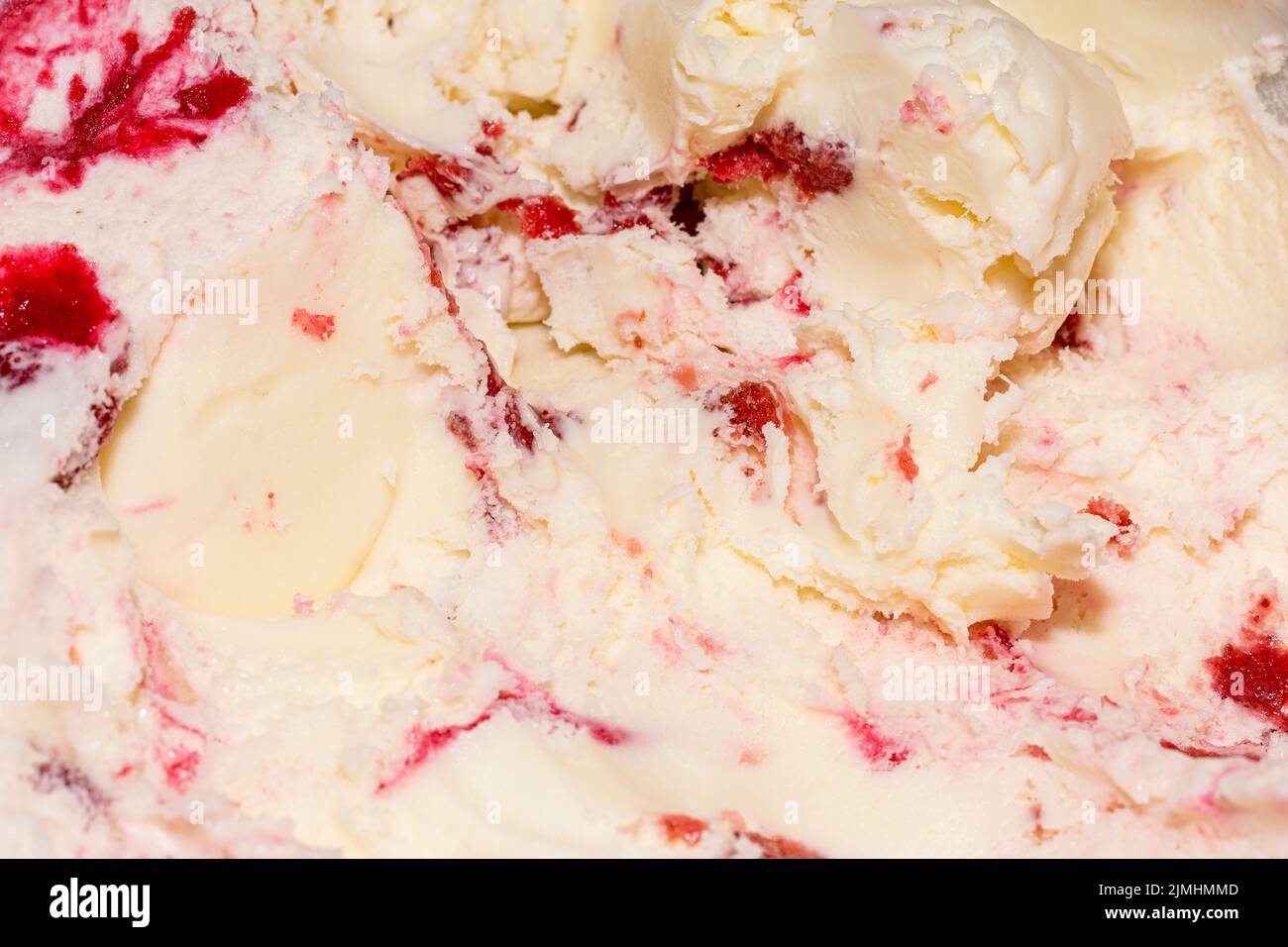 Extreme close up ice cream with vanilla strawberries Stock Photo