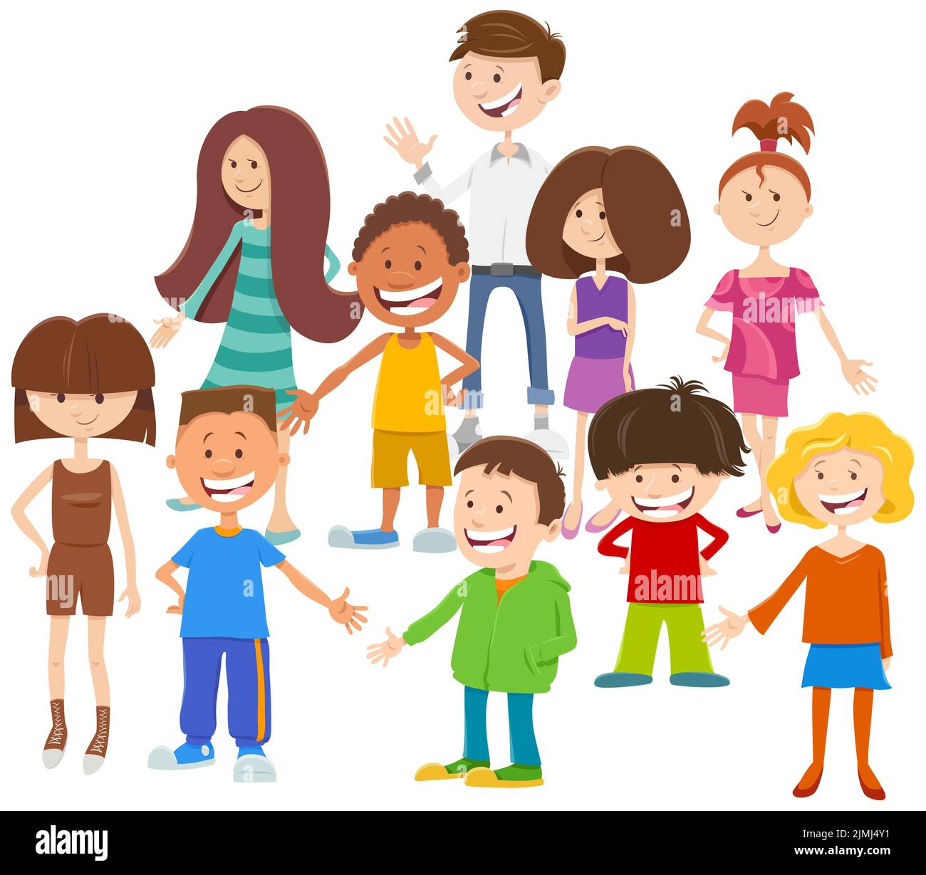 Cartoon happy children or teenagers characters group Stock Photo - Alamy