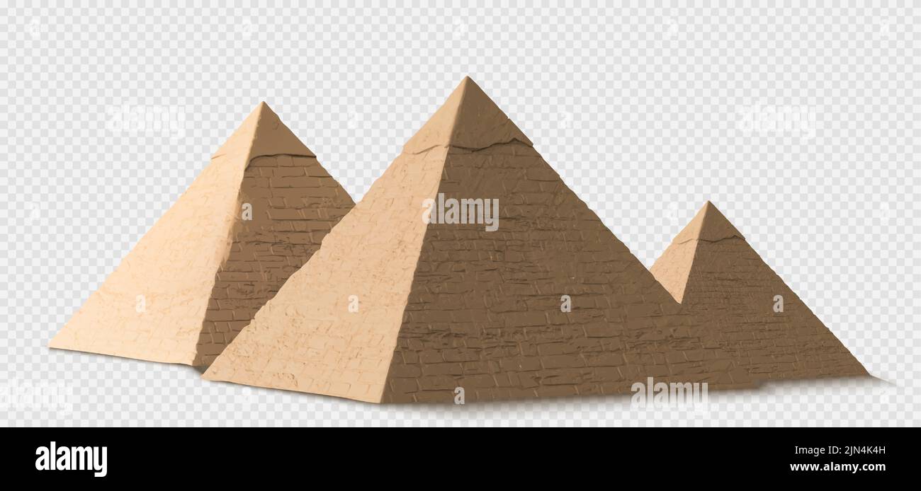 Egyptian pyramids in Giza, ancient pharaoh tombs in Africa. Famous old historical buildings, Wonder of World in Egypt, great antiquity architecture monuments, vector 3d illustration Stock Vector