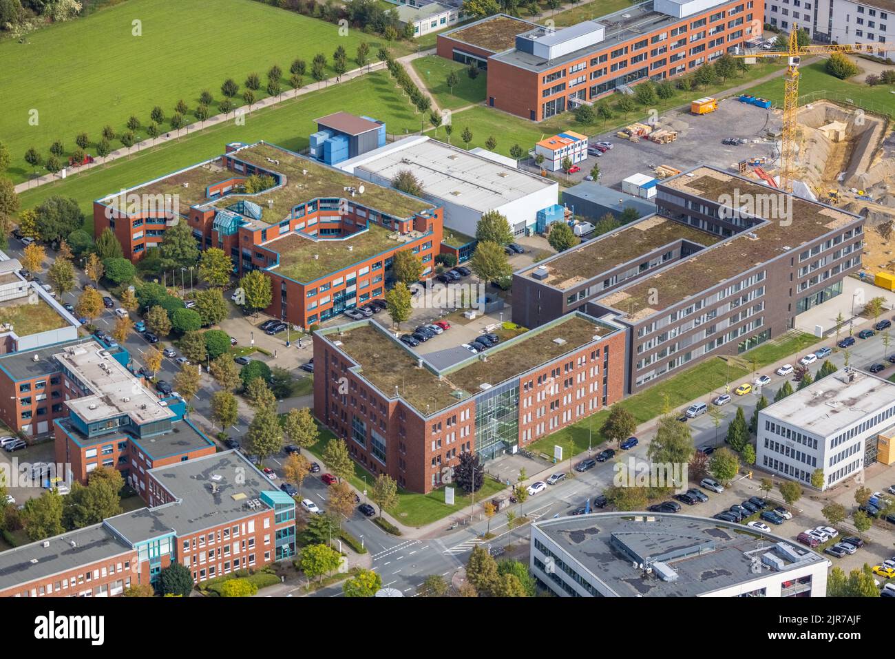 Aerial view of TZDO - TechnologieZentrumDortmund GmbH, Dortmund University of Technology Campus North and the Faculty of Computer Science at Otto-Hahn Stock Photo