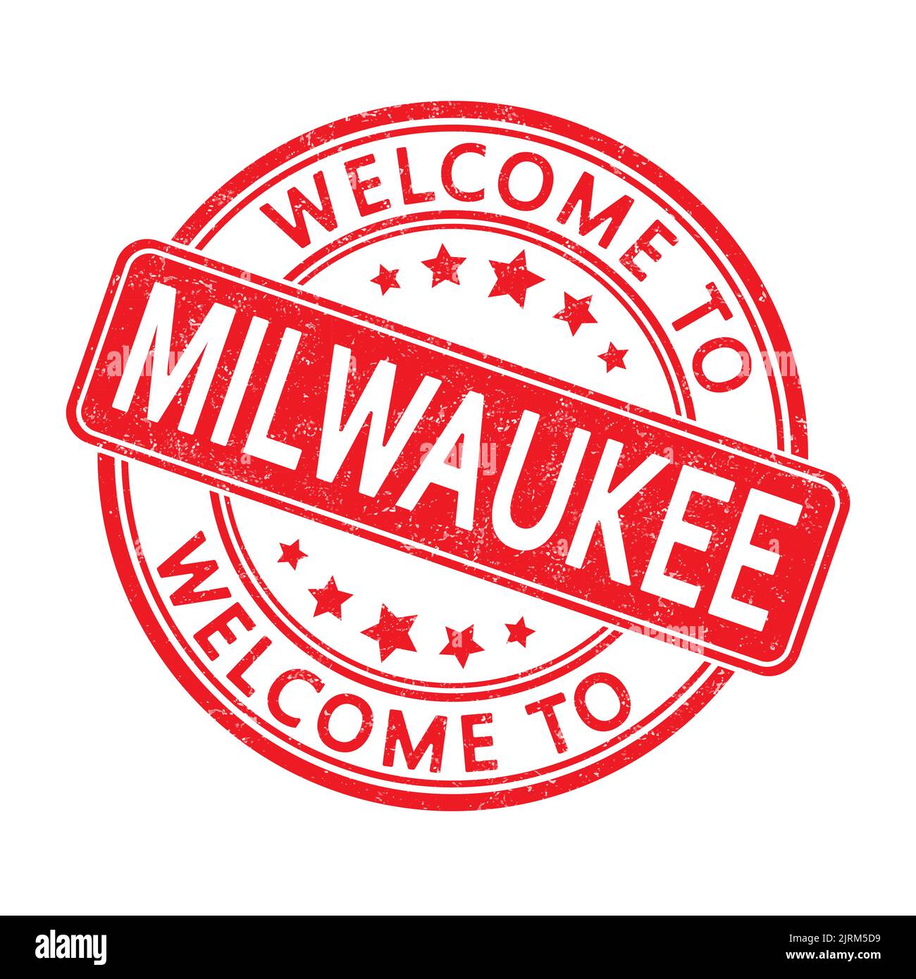 Welcome to MILWAUKEE. Impression of a round stamp with a scuff. Flat style Stock Vector