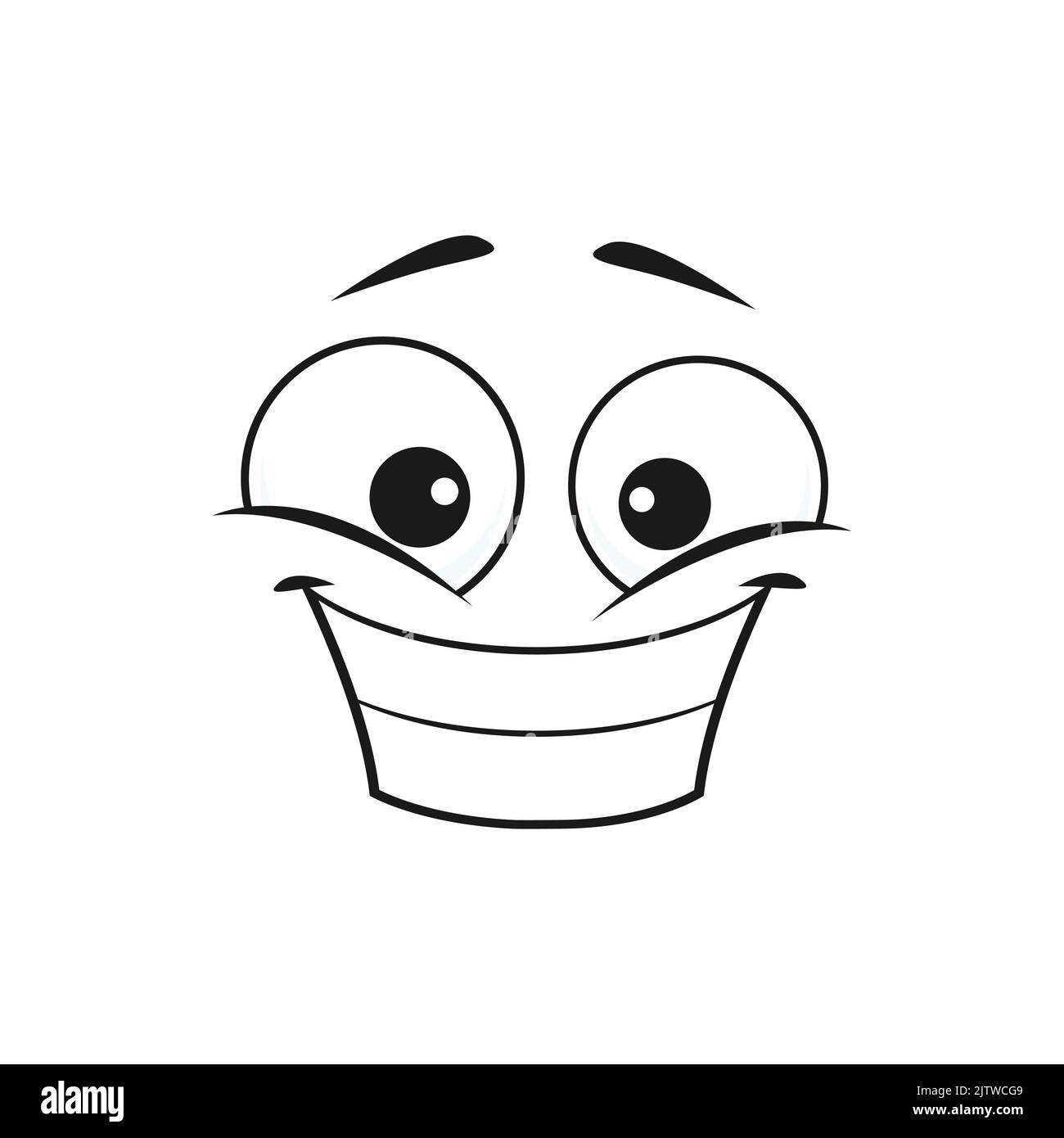 Cartoon happy face, vector wide delighted smile facial emoji, funny creature. Happiness human emotion, isolated comic face with toothy smiling mouth and squinted eyes Stock Vector