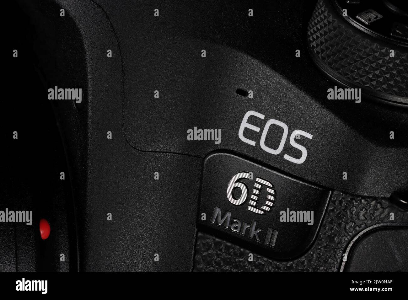 EOS 6D Mark II branding on Canon DSLR camera Stock Photo