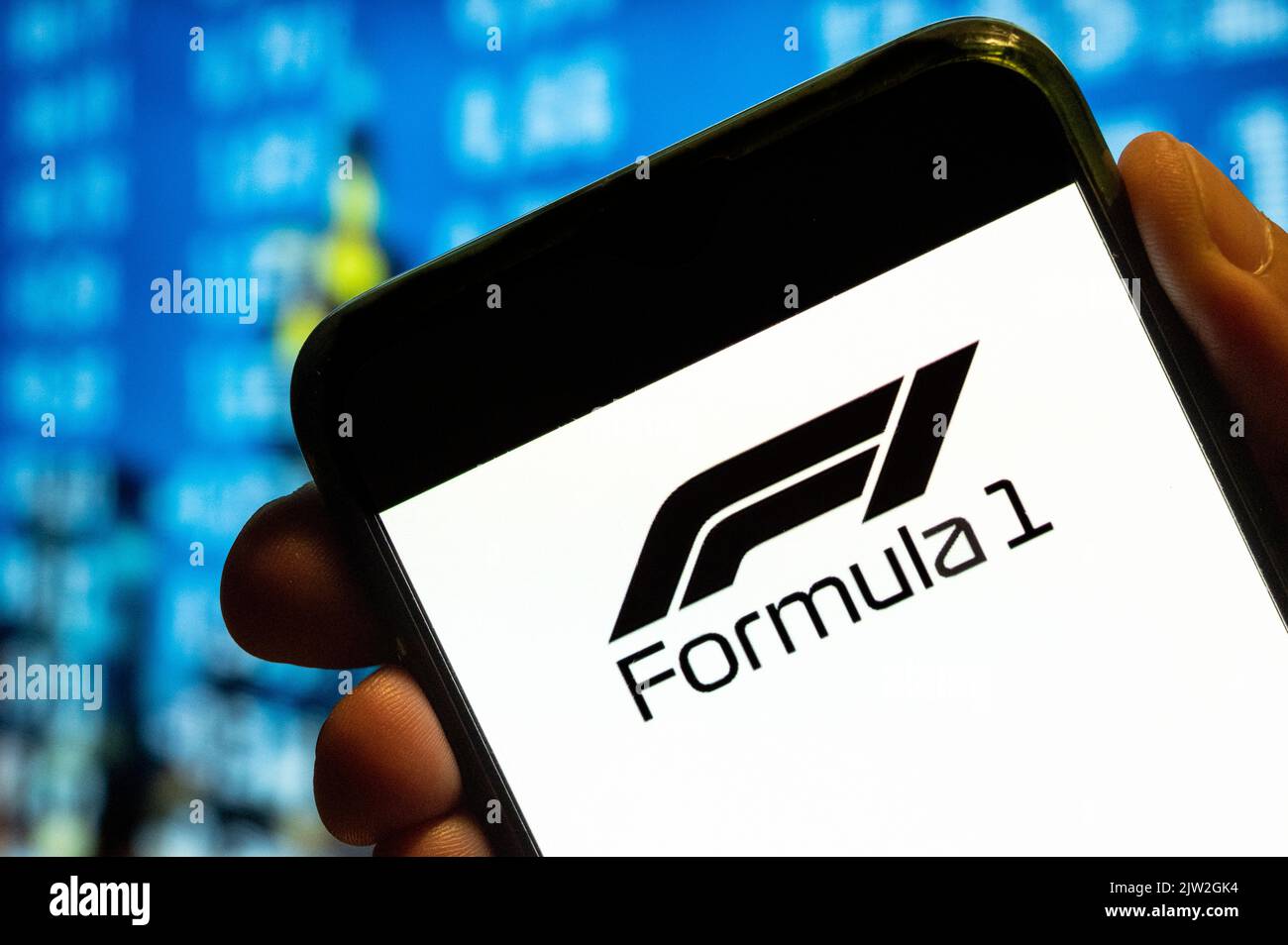 China. 25th July, 2022. In this photo illustration, the single-seater auto racing sanctioned by the Fédération Internationale de l'Automobile (FIA), Formula 1 (F1), logo is displayed on a smartphone screen. (Photo by Budrul Chukrut/SOPA Images/Sipa USA) Credit: Sipa USA/Alamy Live News Stock Photo