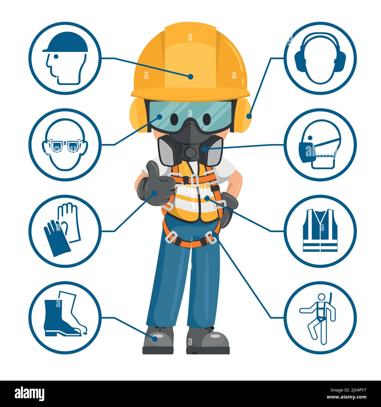 Construction industrial worker with personal protective equipment and ...