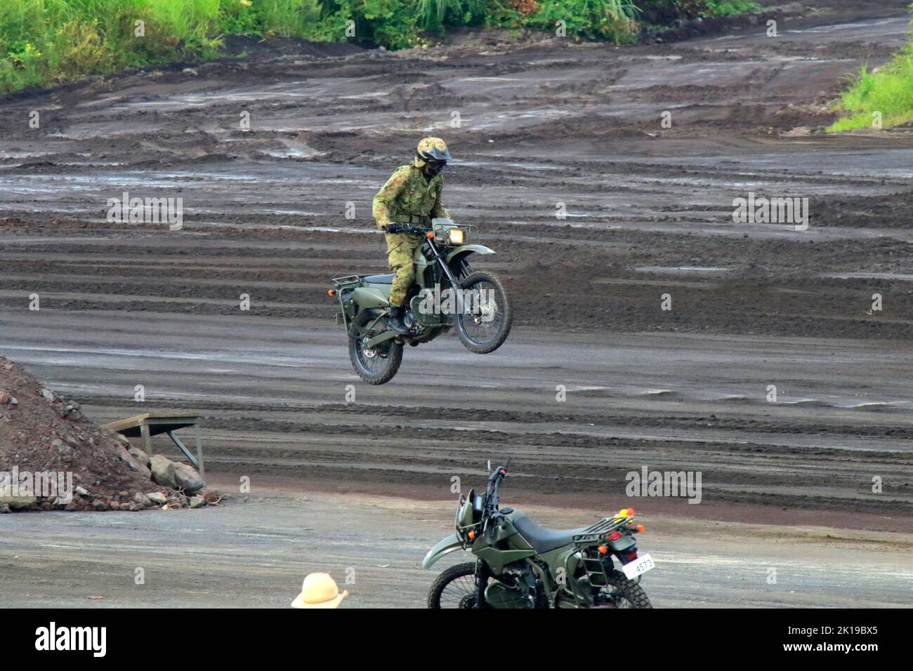 Motorcycle force of JGSDF at Higashi-Fuji Maneuver area Gotemba Japan Stock Photo