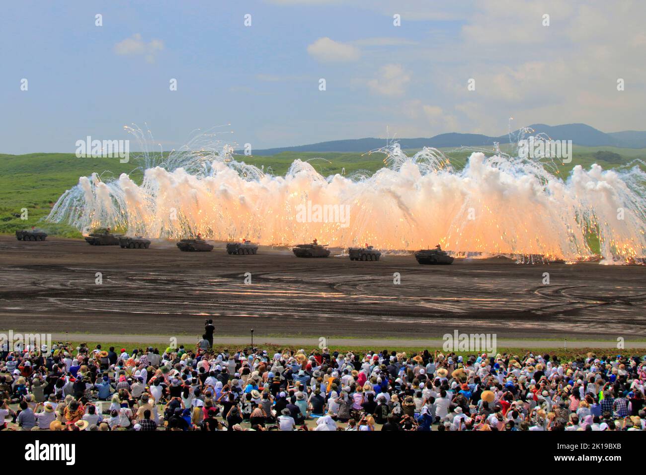 The end of Firepower exercise at Higashi-Fuji Maneuver area Gotemba Japan Stock Photo