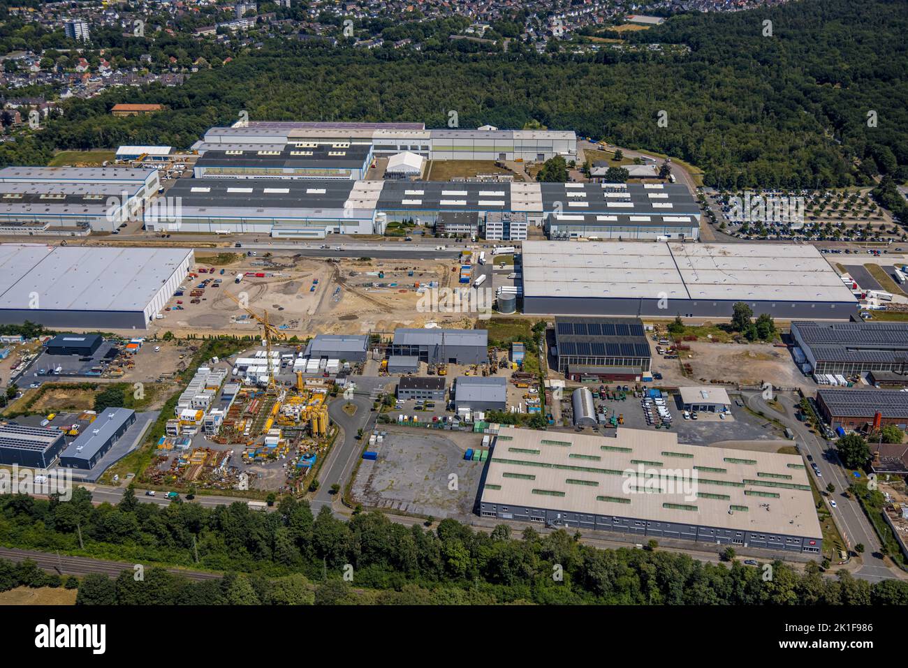 Aerial view, construction site and new building Panattoni Park Voerde ...