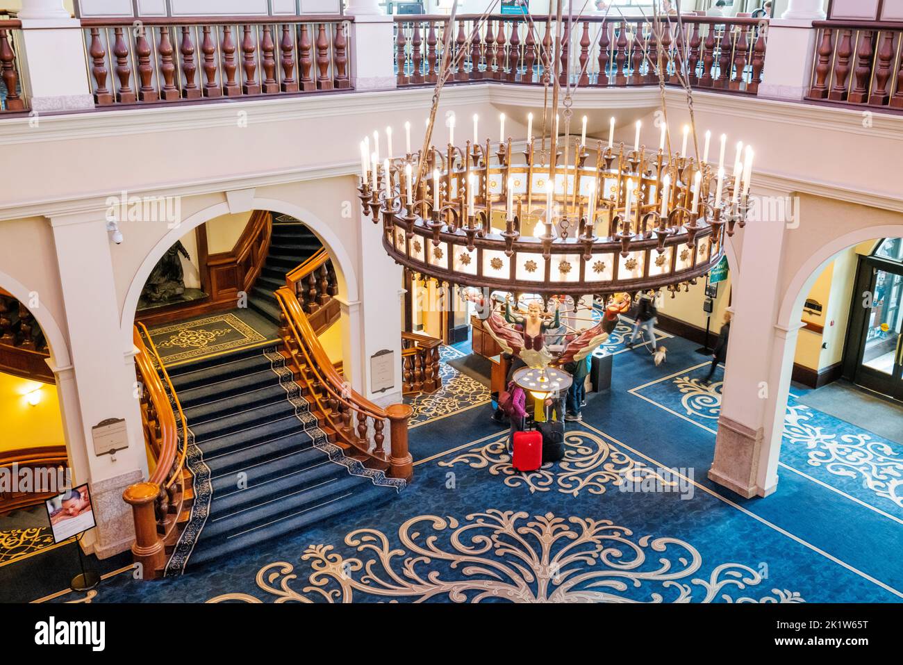 Elaborate chandelier; main lobby; The Fairmont; Chateau Lake Louise; Lake Louise; Banff National Park; Alberta; Canada Stock Photo