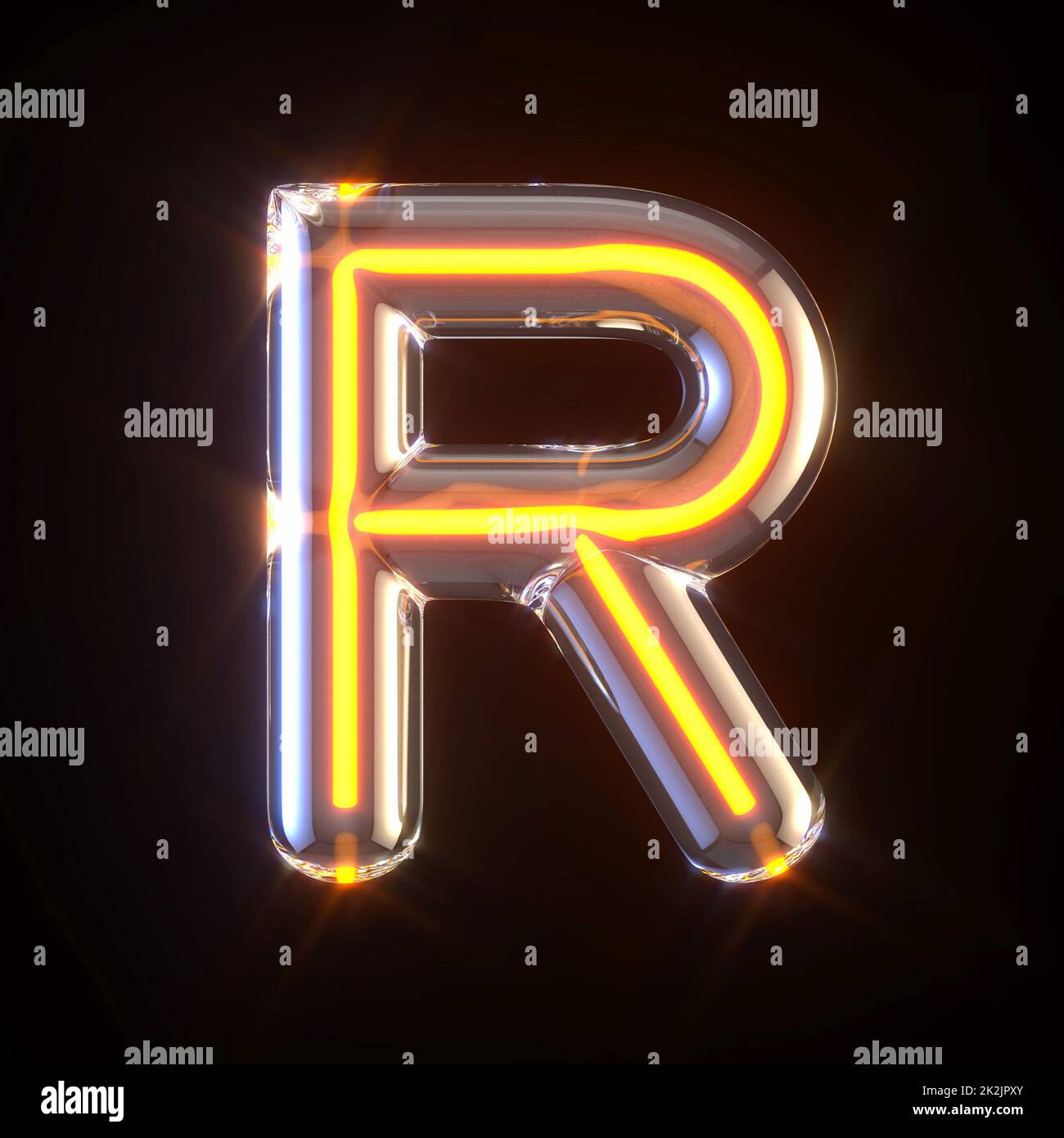 Glowing glass tube font Letter R 3D Stock Photo