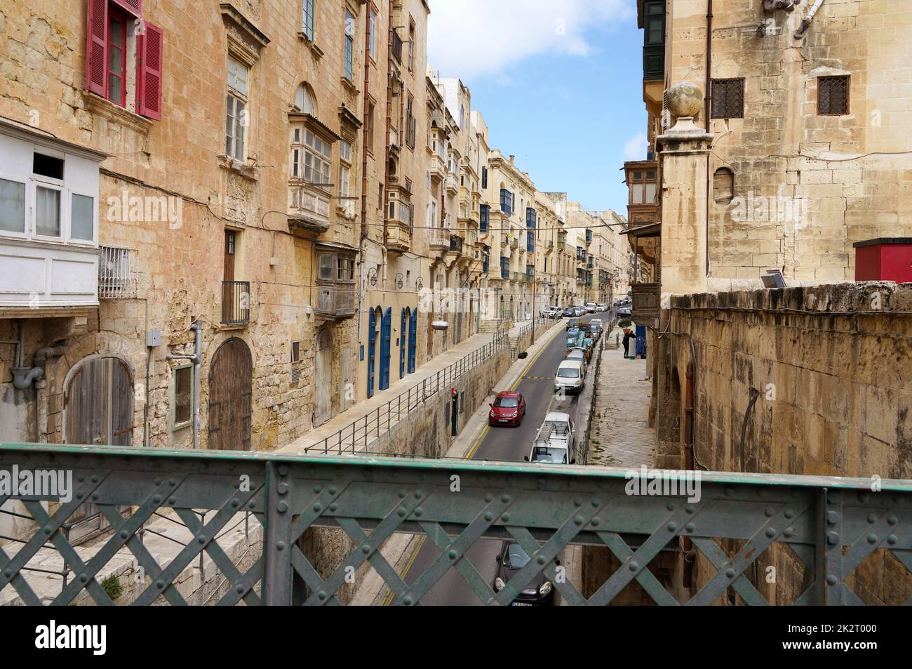 Valletta old town view from iron bridge, Malta Stock Photo