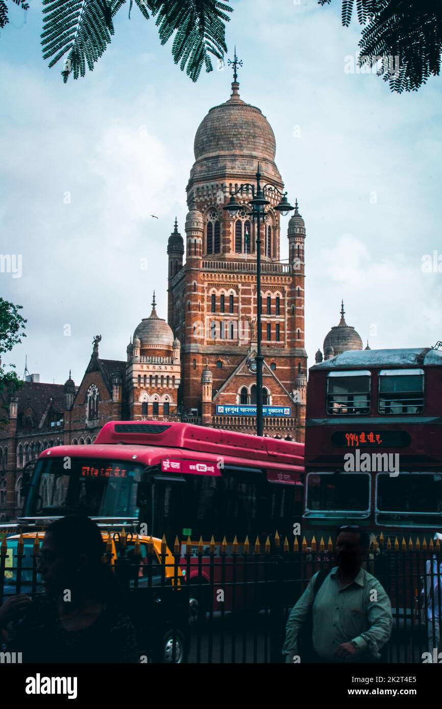 A vertical shot of the Brihanmumbai Municipal Corporationnbuilding in Mumbai city, India Stock Photo