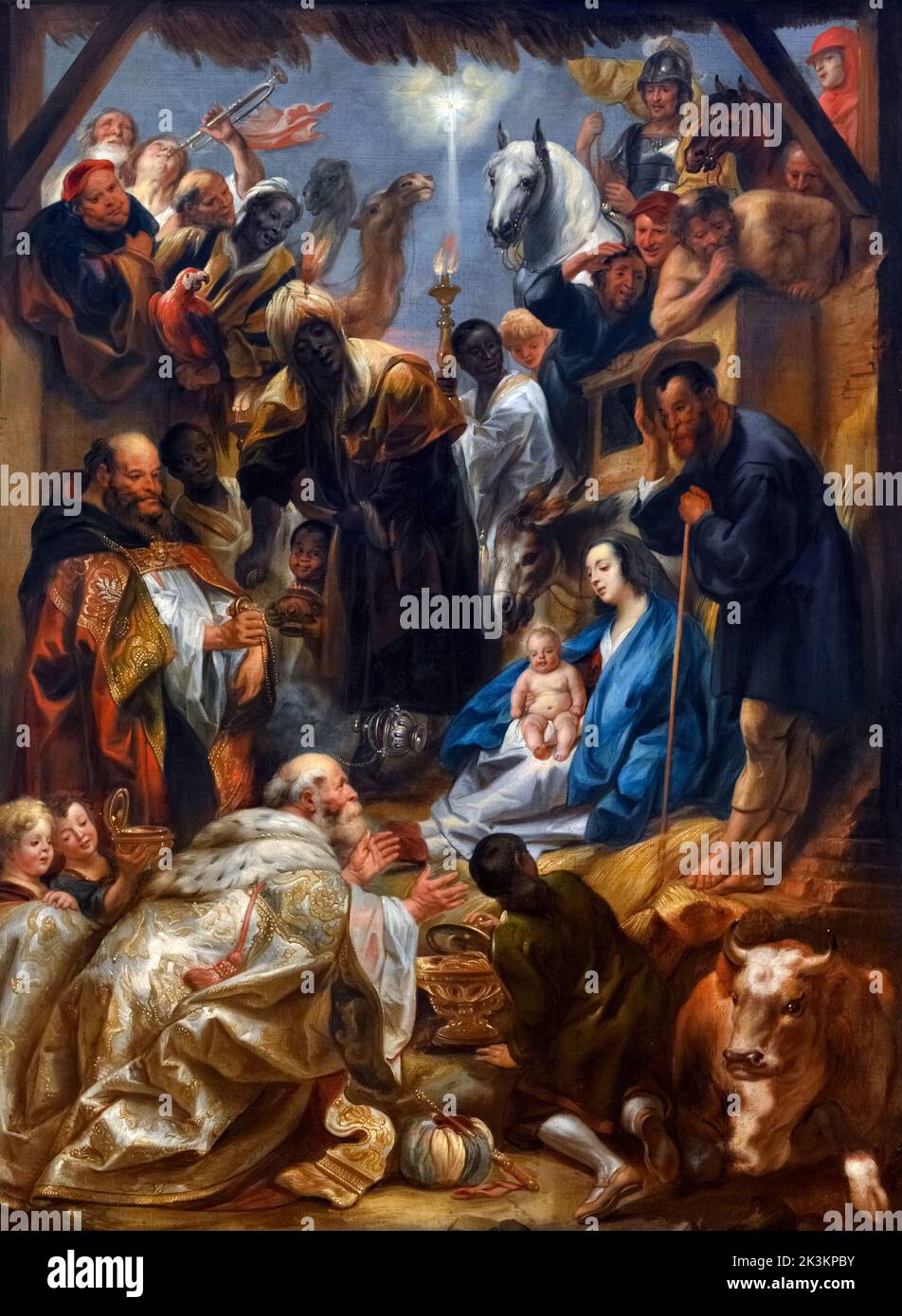 The Adoration of the Magi by Jacob Jordaens (1593-1678), oil on canvas, c. 1643-44 Stock Photo