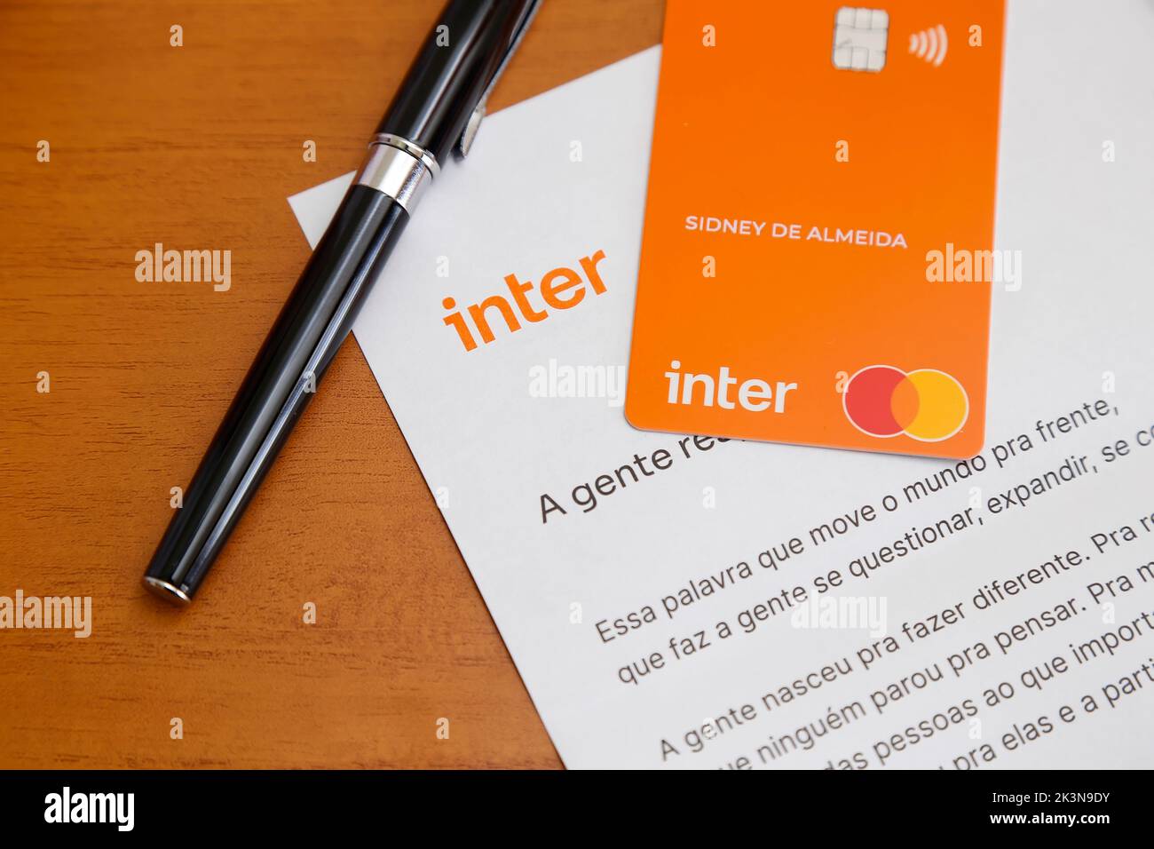 Minas Gerais, Brazil - July 09, 2022: Inter bank logo credit card and Mastercard brand Stock Photo