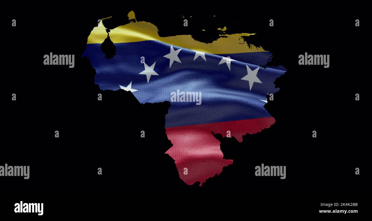 Venezuela map shape with waving flag background. Alpha channel outline of country. Stock Photo