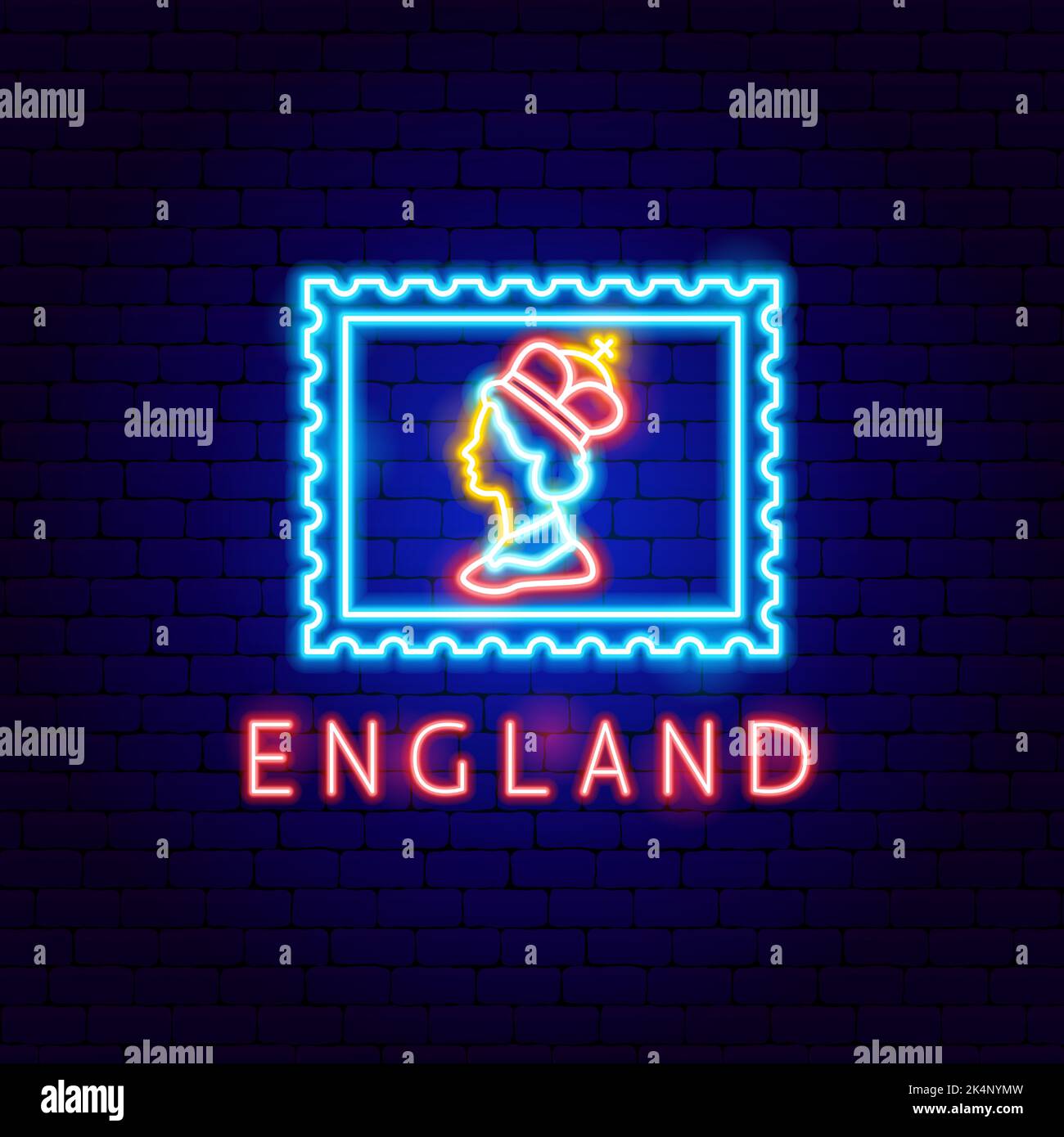 Queen Postal Great Britain Neon Label Stock Vector