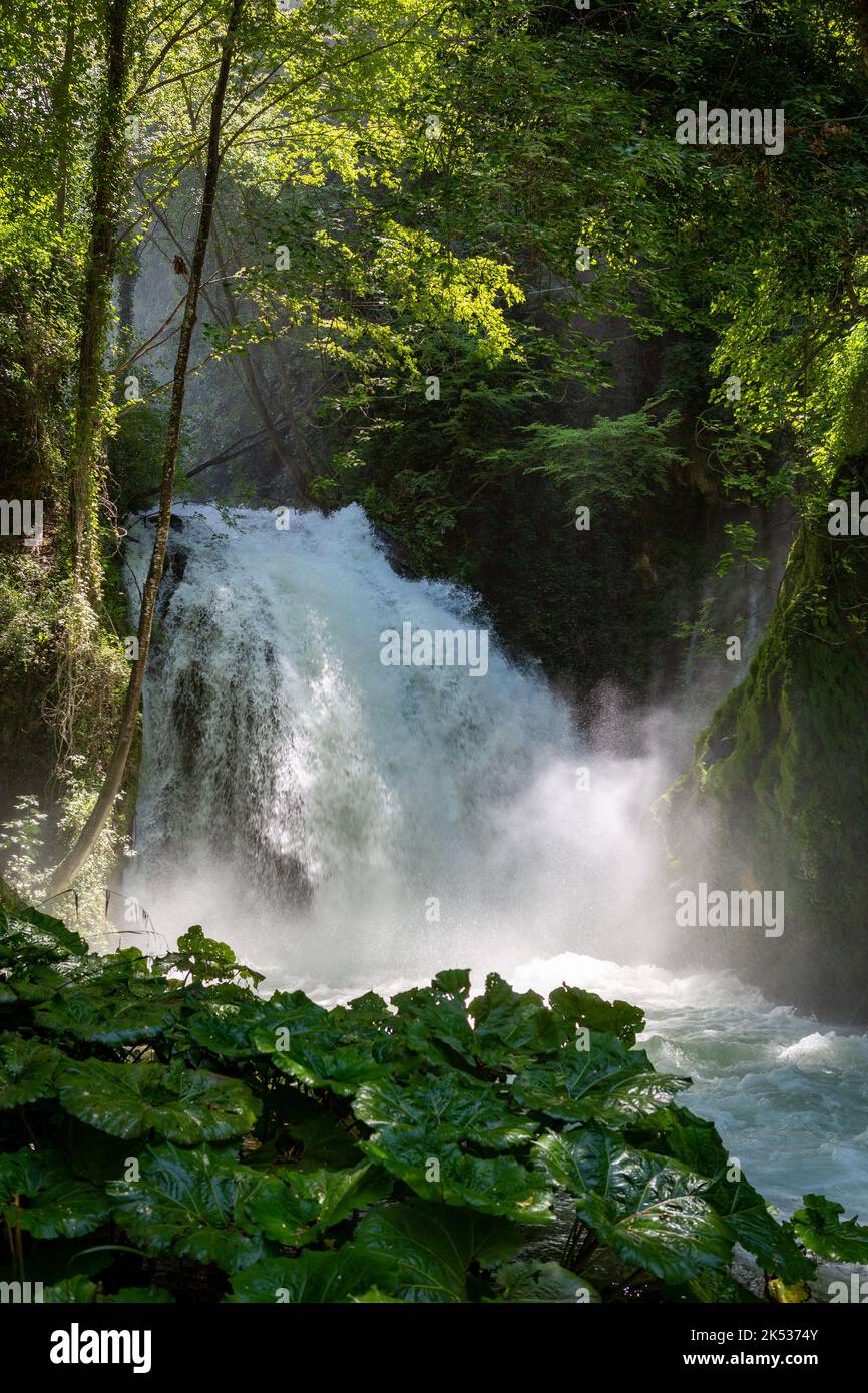 The Cascata delle Marmore (Marmore Falls) is a man-made waterfall created by the ancient Romans located near Terni in Umbria region, Italy. The waters Stock Photo