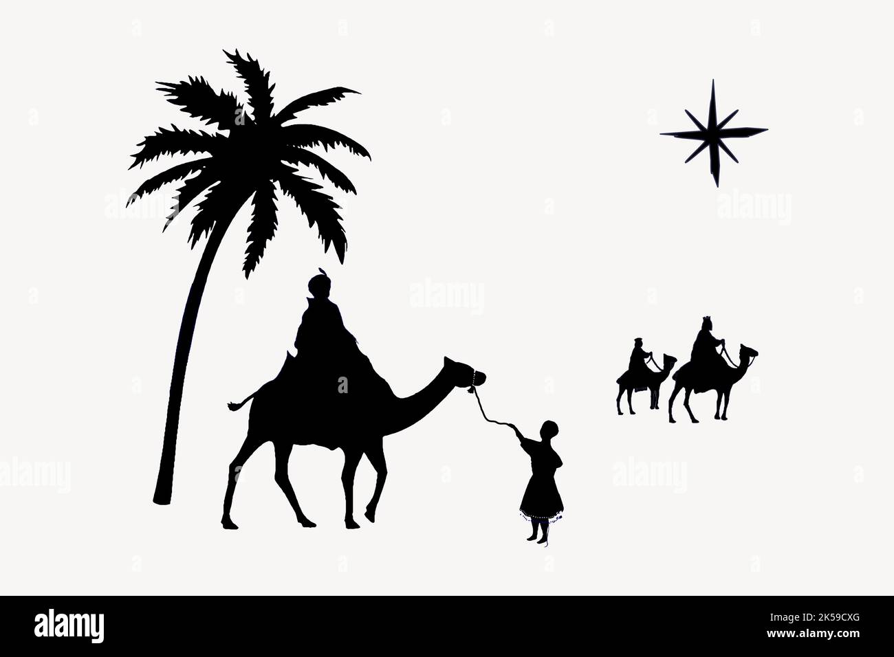 Biblical Magi silhouette drawing, religious illustration vector. Stock Vector