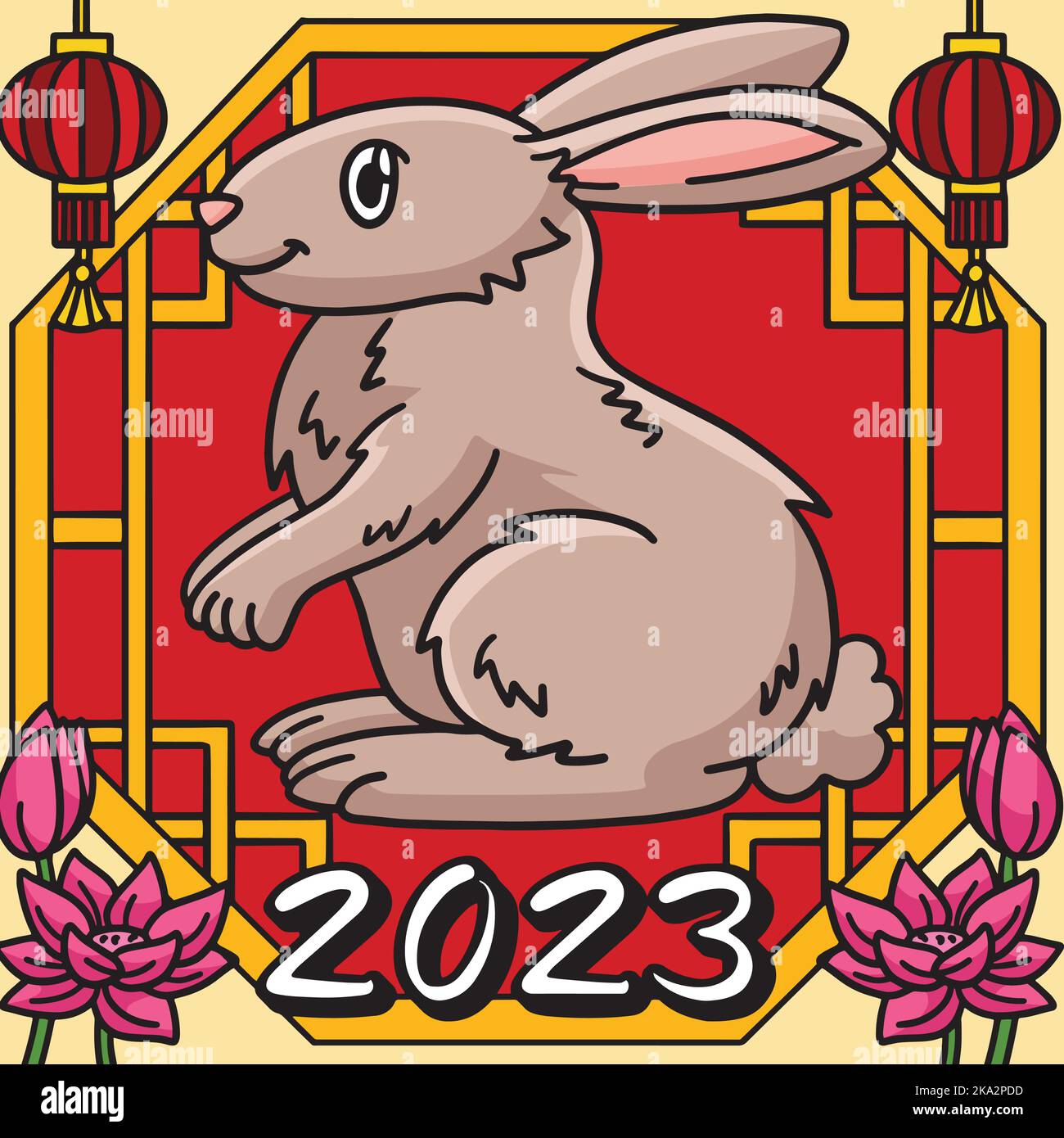 2023 Year Of The Rabbit Colored Cartoon Stock Vector